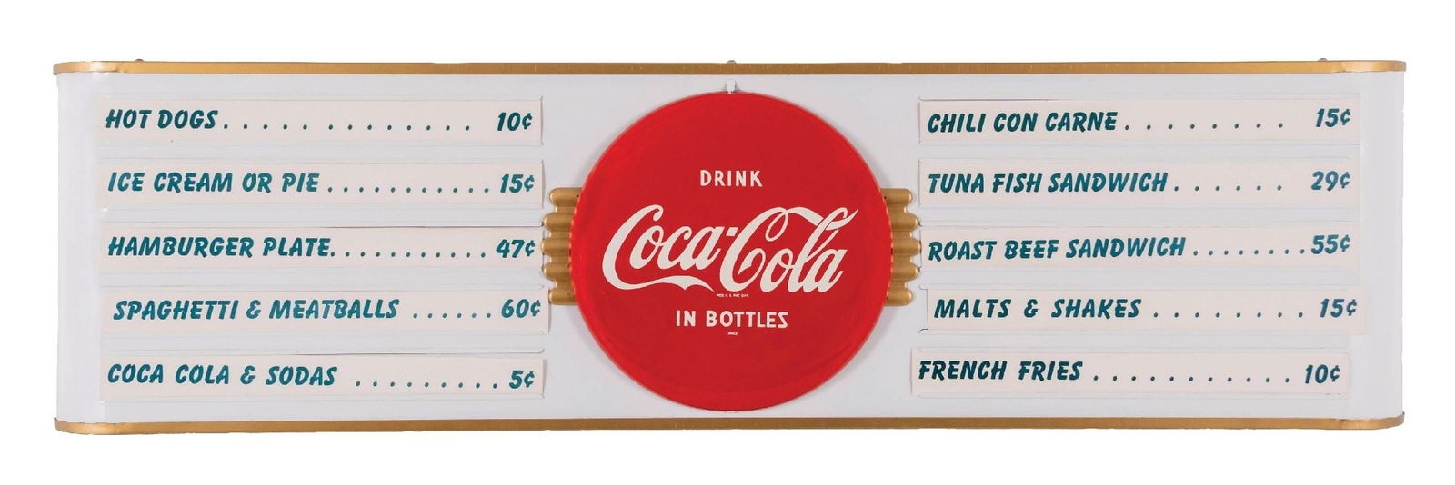 DRINK COCA-COLA IN BOTTLES LUNCH MENU TIN SIGN (1 of 2)