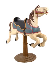 CARVED CAROUSEL HORSE ON CAST IRON COCA-COLA BASE