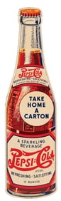 TIN DIE-CUT DOUBLE DASH PEPSI-COLA BOTTLE SIGN