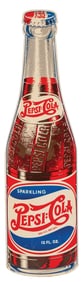 TIN DIE-CUT DOUBLE DOT PEPSI-COLA BOTTLE SIGN