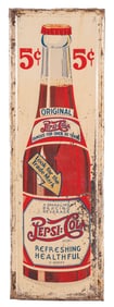 SELF-FRAMED TIN PEPSI-COLA BOTTLE SIGN