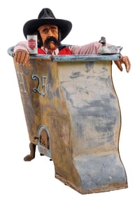 OLD ZINC BATHING TUB WITH COWBOY FIGURE PROP