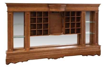 CUSTOM MADE OAK MUG AND GLASS DISPLAY CABINET