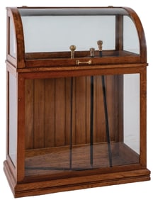 WOODEN CURVED GLASS FRONT CABINET DISPLAY CASE