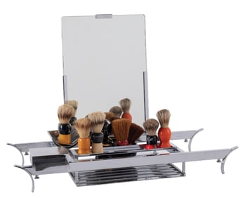 BARBER CHAIR SHAVING STAND W/ 8 BARBERSHOP BRUSHES