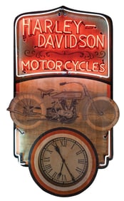 HARLEY DAVIDSON MOTORCYCLES NEON SIGN WITH CLOCK