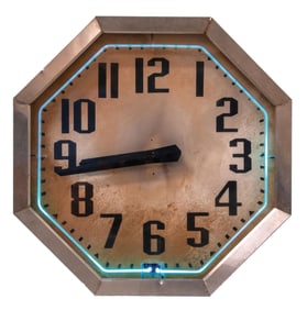 8-SIDED ORIGINAL ART DECO NEON CLOCK