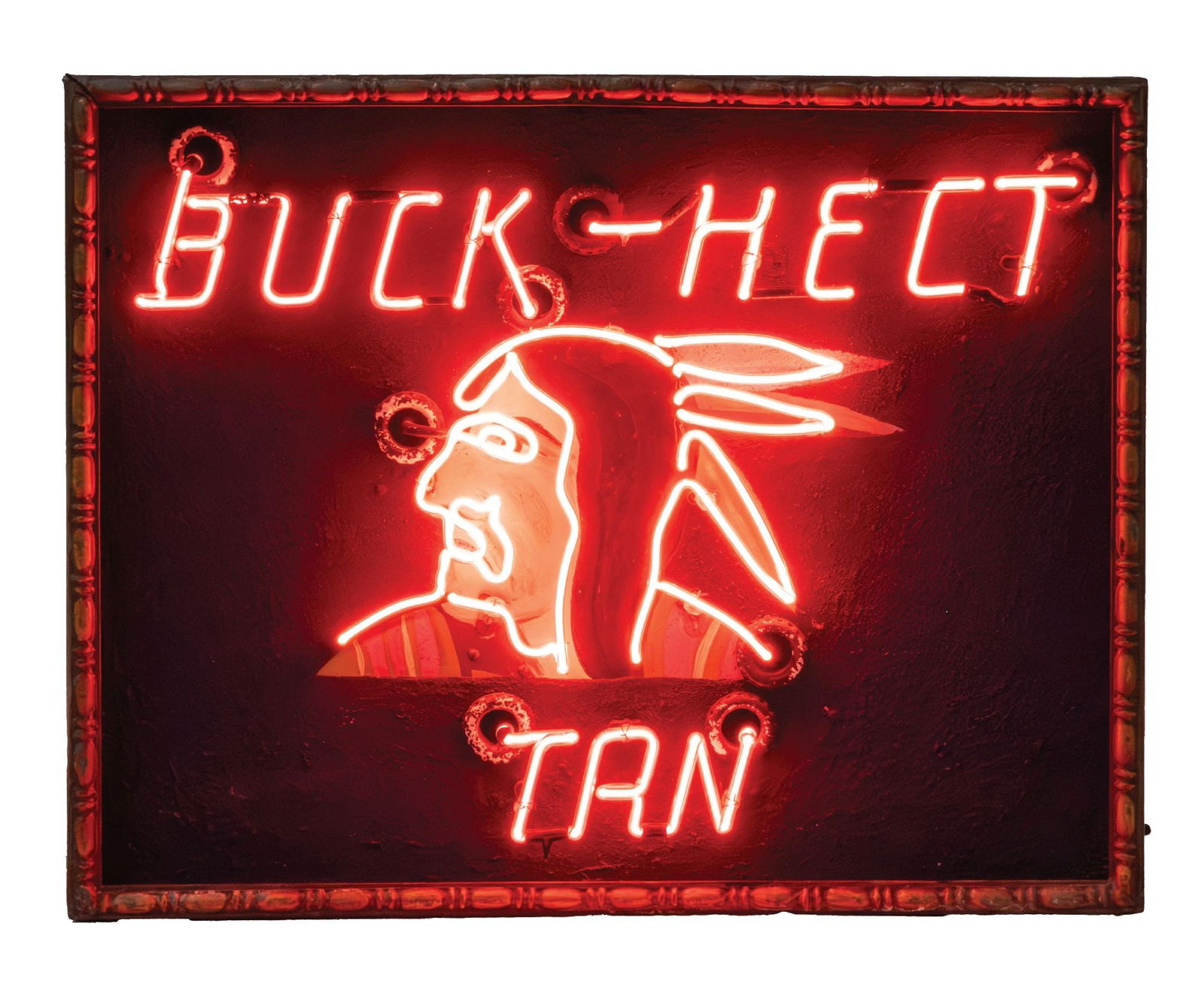 SHADOW BOX NEON SIGN FOR BUCK HELT TAN W/ NATIVE AMERICAN GRAPHIC (1 of 3)