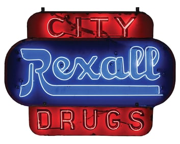 3 PIECE NEON "REXALL" DRUG STORE SIGN