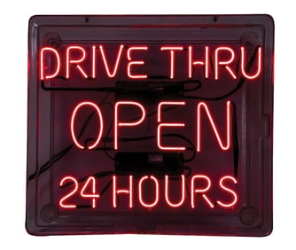ORIGINAL DRIVE THRU OPEN 24 HOURS WINDOW NEON