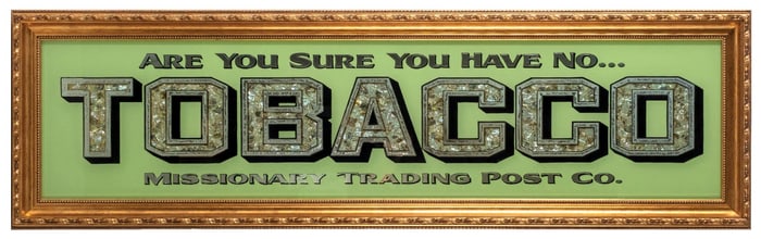 TOBACCO MISSIONARY TRADING POT CO. ON REVERSE GLASS SIGN