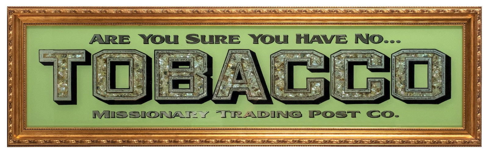 TOBACCO MISSIONARY TRADING POT CO. ON REVERSE GLASS SIGN (1 of 2)