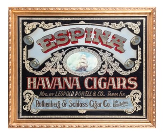 ABSOLUTELY AMAZING RECREATION OF AN EARLY REVERSE GLASS SIGN ADVERTISING ESPINA HAVANA CIGARS