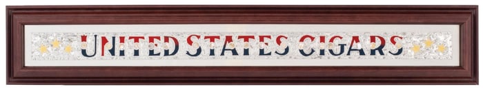 UNTIED STATES CIGARS CHIPPED GLASS REVERSE PAINTED SIGN