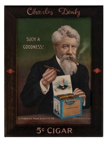 CARDBOARD CHARLES DENBY CIGAR SIGN IN ORIGINAL FRAME