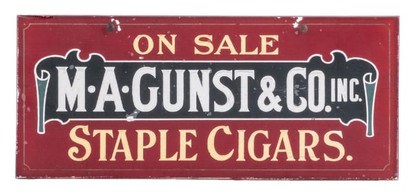 M.A. GUNST & CO. INC. STAPLE CIAGRS GLASS SIGN