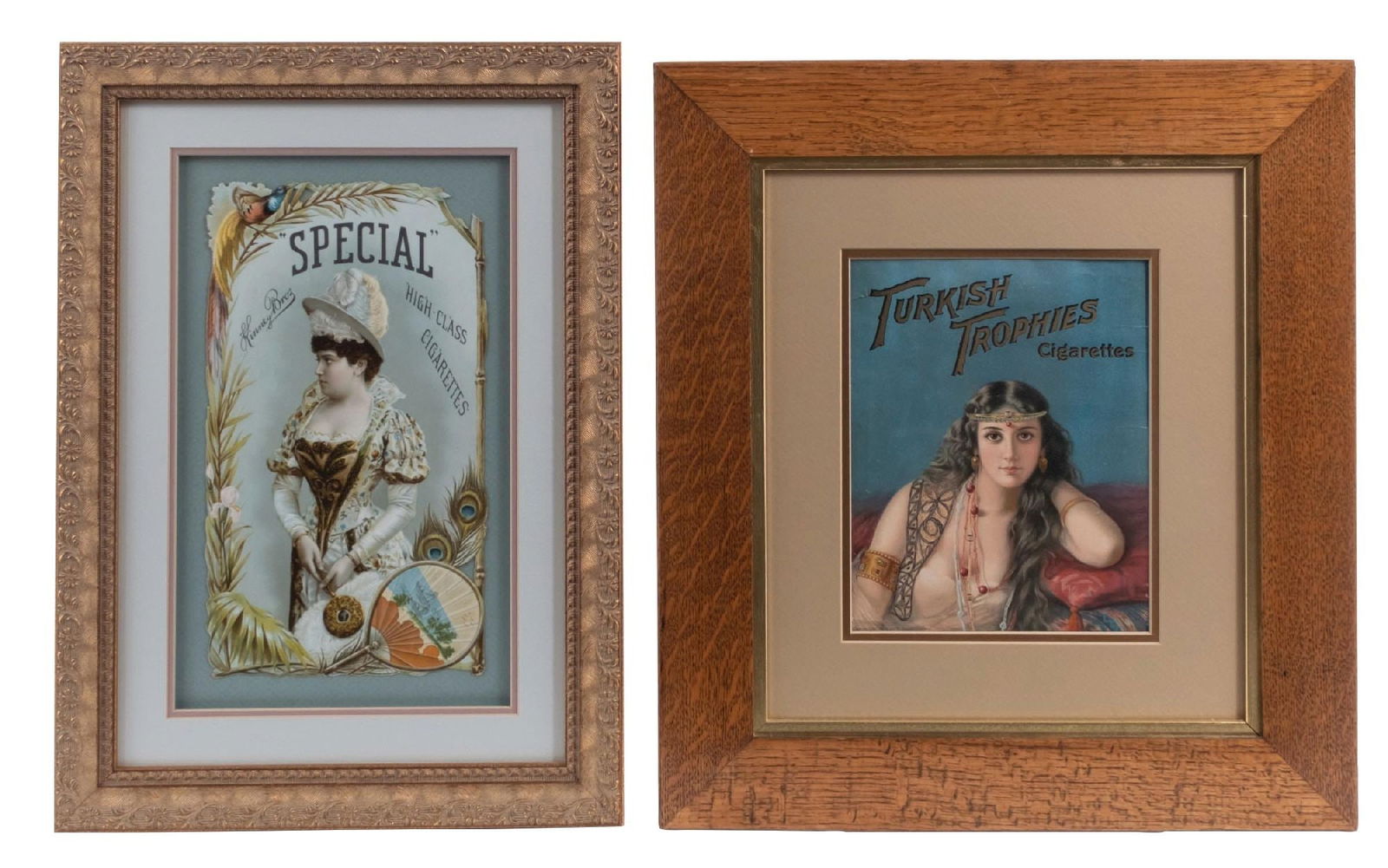 COLLECTION OF 2 KINNEY BRO'S AND TURKISH TROPHIES CIGARETTE FRAMED ADVERTISMENT (1 of 2)