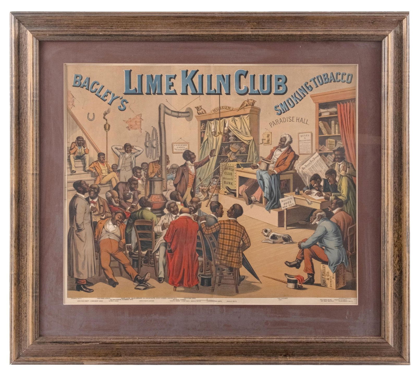 FRAMED LITHOGRAPH FOR BAGLEY'S LIME KILN CLUB SMOKING TOBACCO (1 of 2)