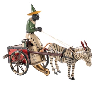 LEHMANN DAREDEVIL ZEBRA CART WIND-UP TIN TOY