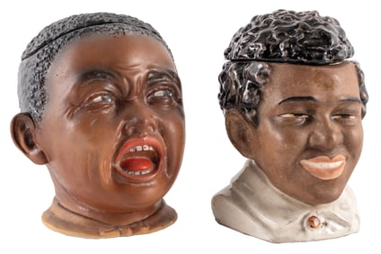 PAIR OF BLACK AMERICANA MEMORABILIA TOBACCO CANISTERS