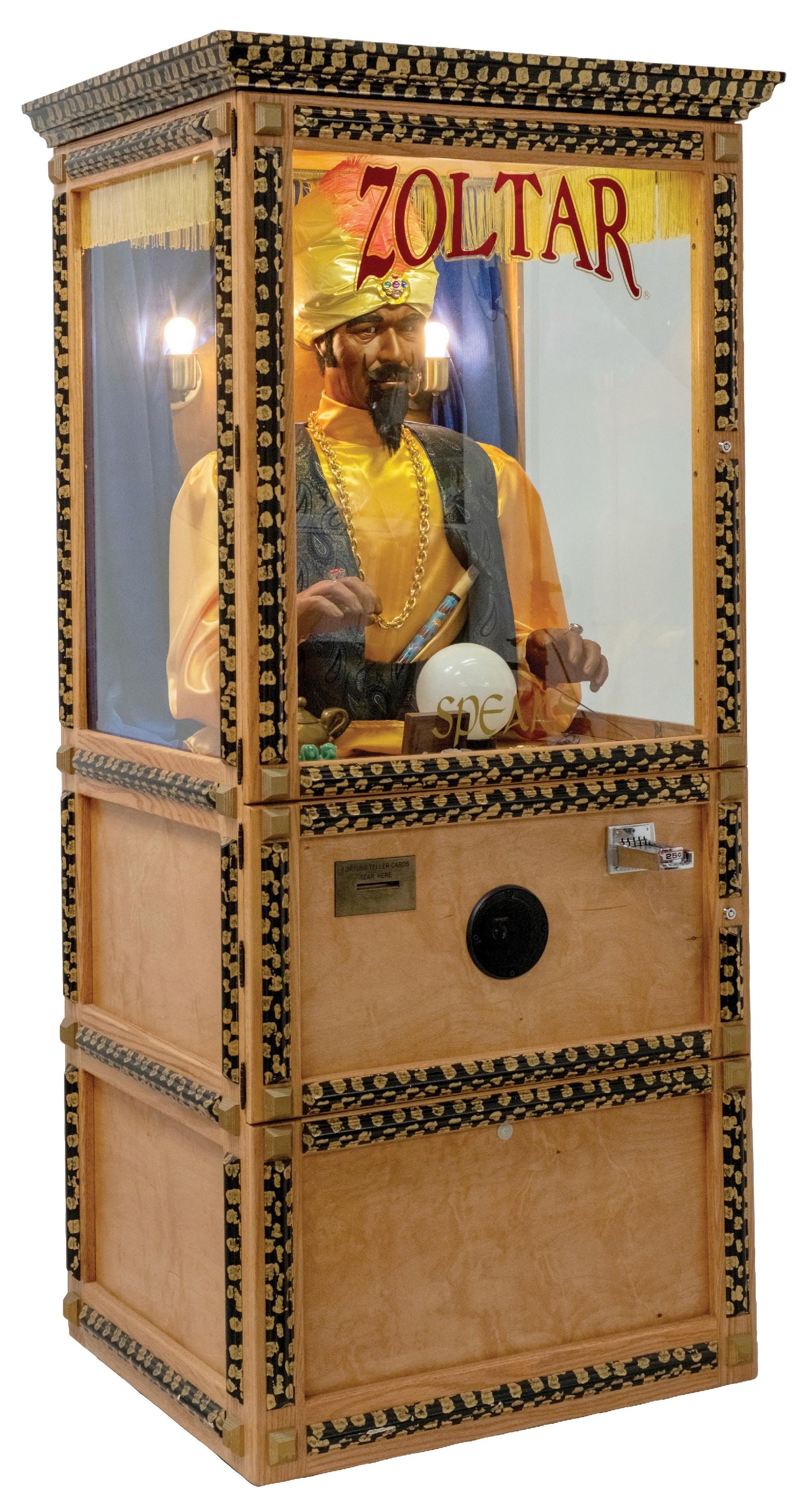 ZOLTAR'S PRIZES & FORTUNES DELUXE ARCADE MACHINE: Contemporary machine by The Pinball Company. CONDITION: The Zoltar machine takes a place in our pop culture from its crucial role in the '80s hit movie BIG. Features include a talking function with 16