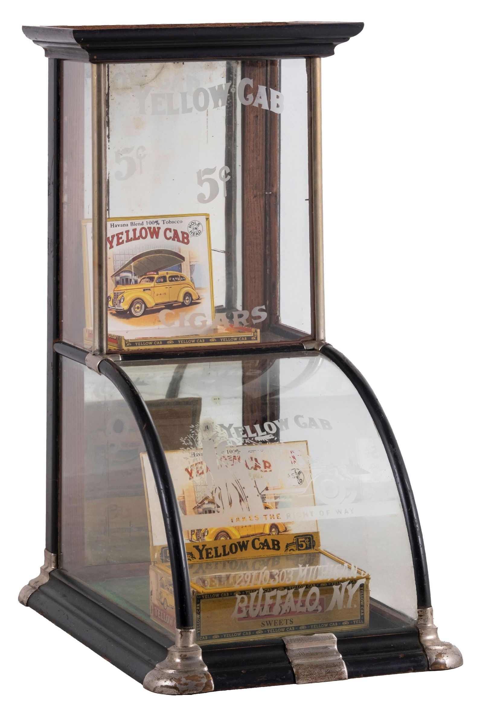 YELLOW CAB DISPLAY GLASS CASE WITH 2 CIGAR BOXES (1 of 6)