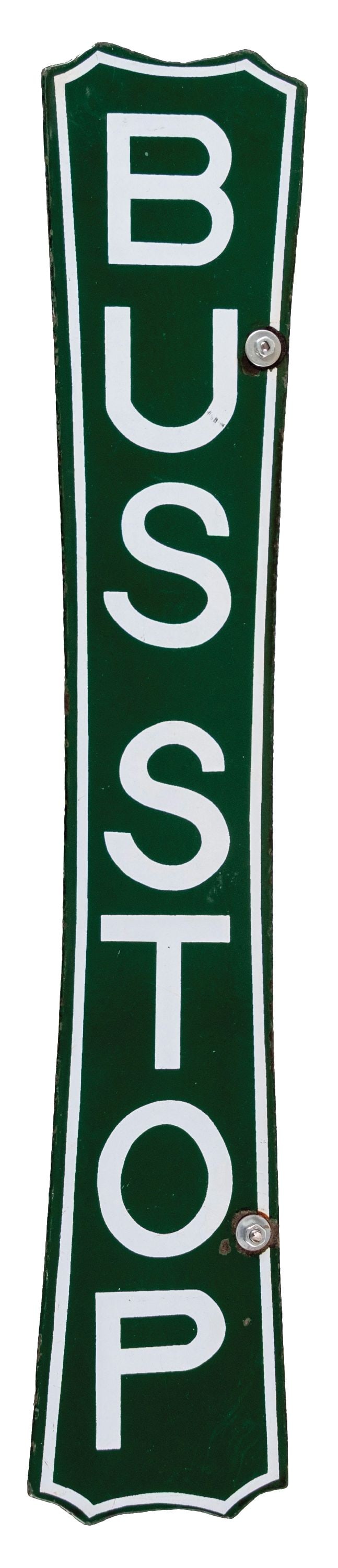 PORCELAIN "BUS STOP" VERTICAL FLANGE SIGN (1 of 3)