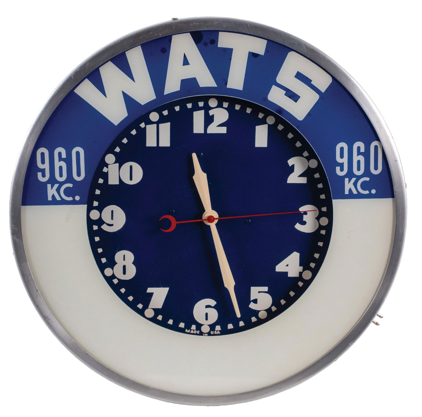 WATS NO. 960 DIAL NEON CLOCK: An all original neon clock. CONDITION: It has original reverse glass front for WATS, clock face, hands, can showing light oxidation, and the original green neon. This is not a standard shippable item