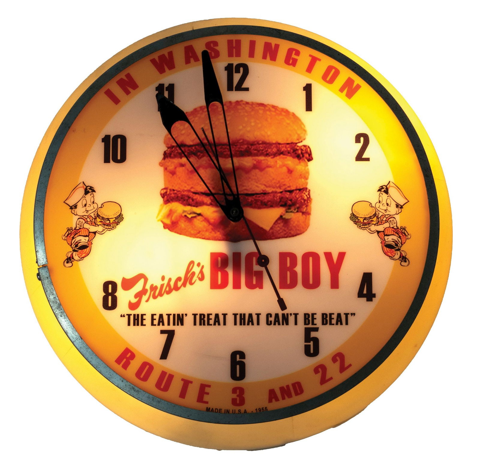 ORIGINAL FRISCH'S BIG BOY RESTAURANT LIGHT-UP CLOCK (1 of 3)