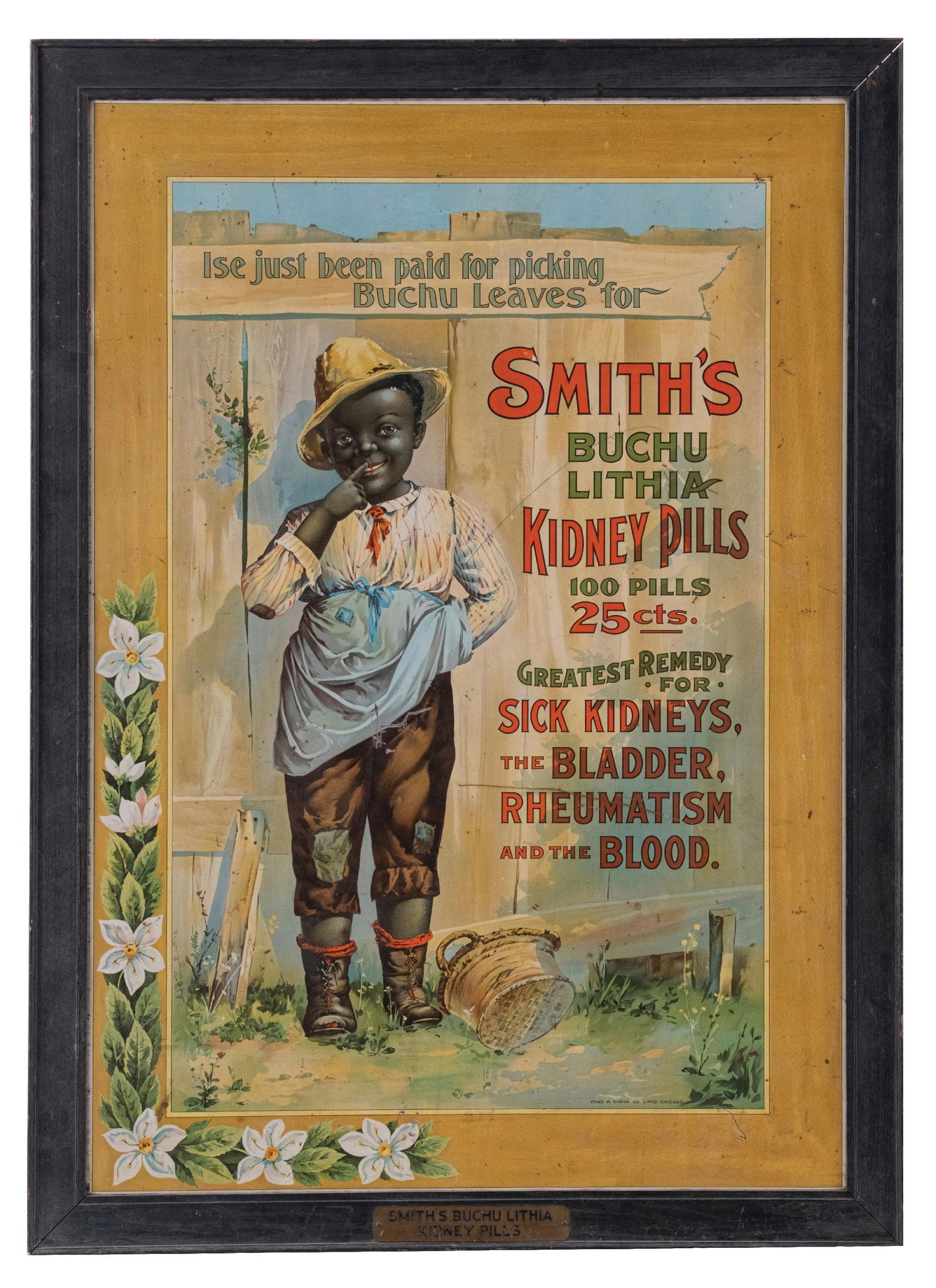 PHENOMENAL TIN ADVERTISING SIGN FOR SMITH'S BUCHU LITHIA KIDNEY PILLS (1 of 2)