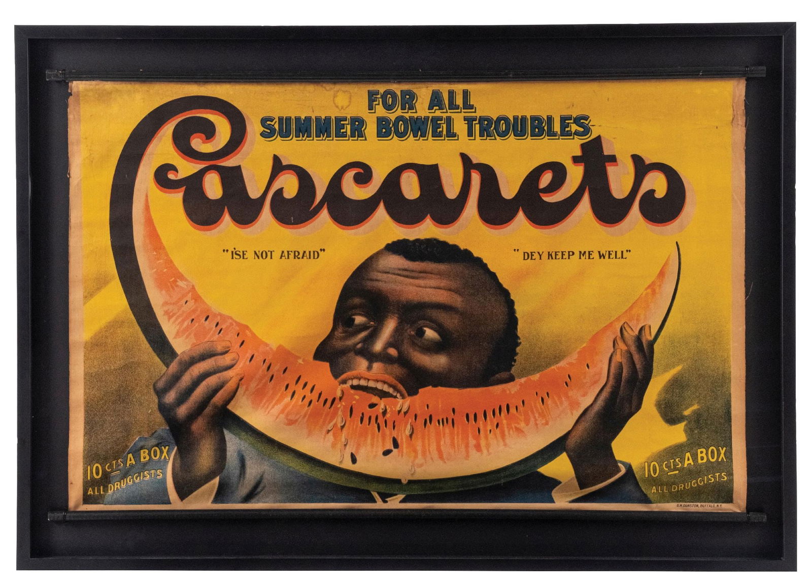 AMAZING FRAMED CASCARETS CLOTH BANNER ADVERTISING (1 of 3)