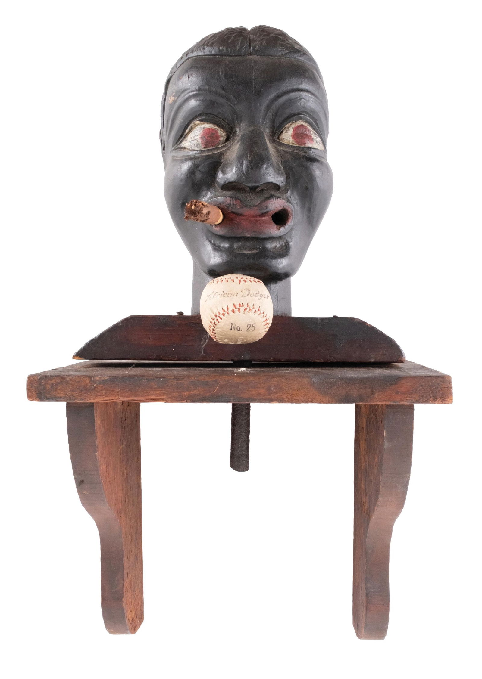CARNIVAL MIDWAY AFRICAN DODGER HEAD, ORIGINAL BALL, AND DISPLAY SHELF (1 of 4)