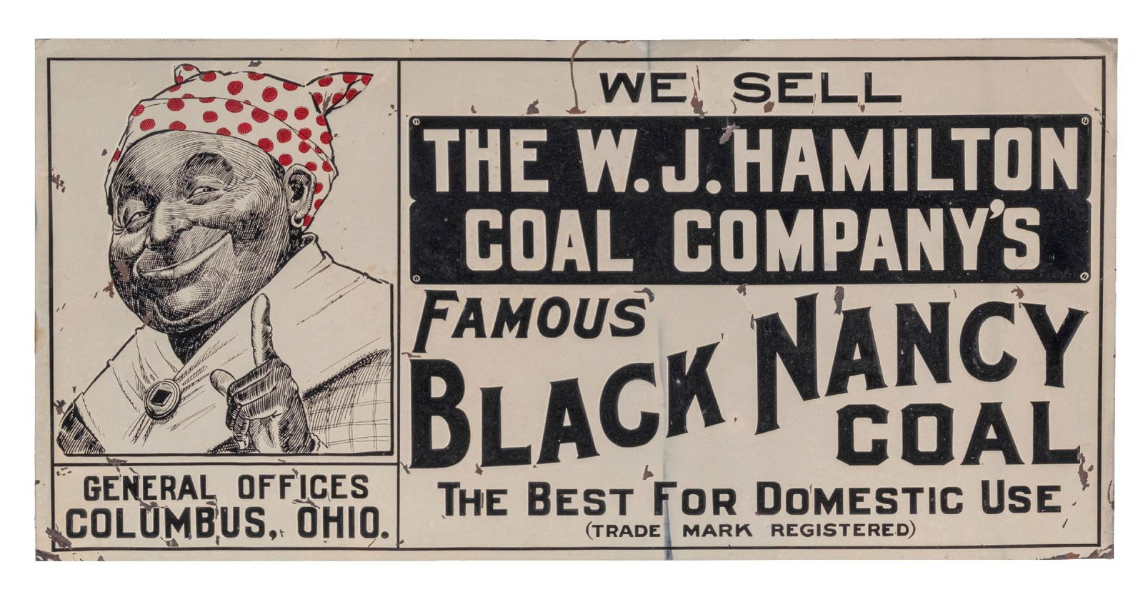 EMBOSSED TIN SIGN ADVERTISING FAMOUS BLACK NANCY COAL (1 of 2)