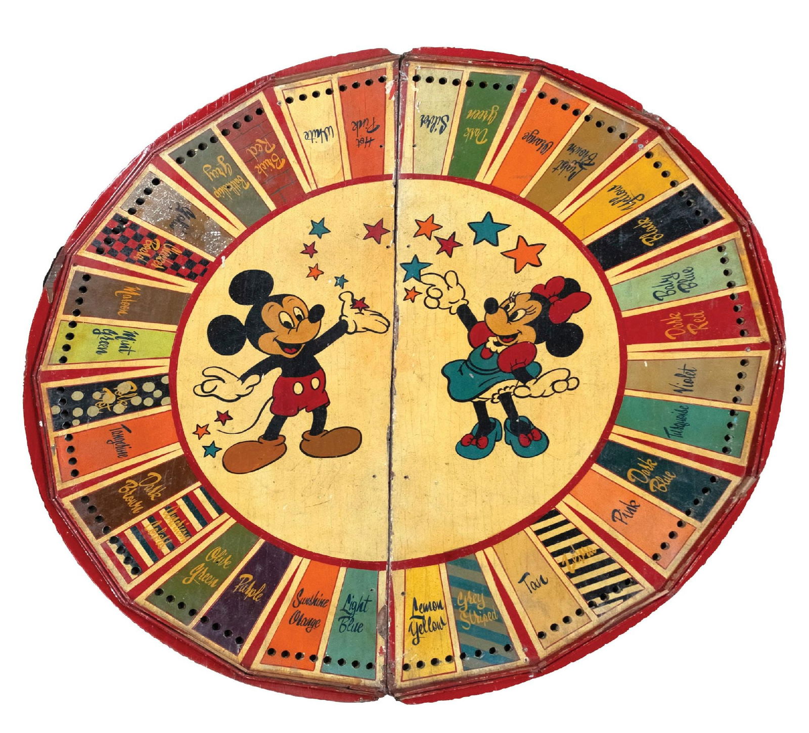 WOODEN CARNIVAL GAMING WHEEL W/ MICKEY AND MINNIE MOUSE GRAPHIC (1 of 6)