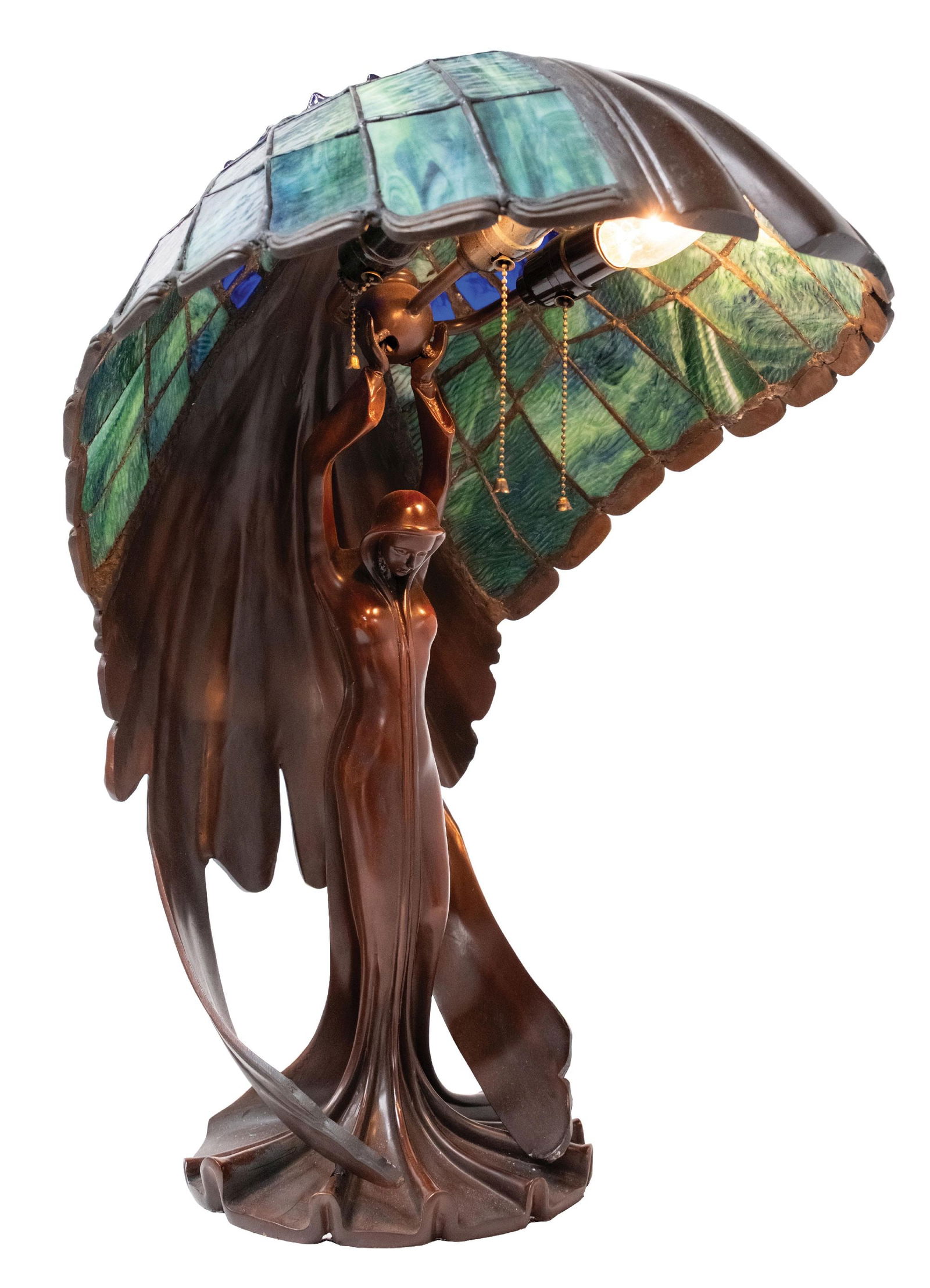 ART NOUVEAU BRONZE LAMP WITH CUT GLASS SHADE (1 of 5)