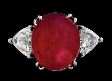 18K WHITE GOLD BURMESE RUBY & DIAMOND RING W/ AGL REPORT