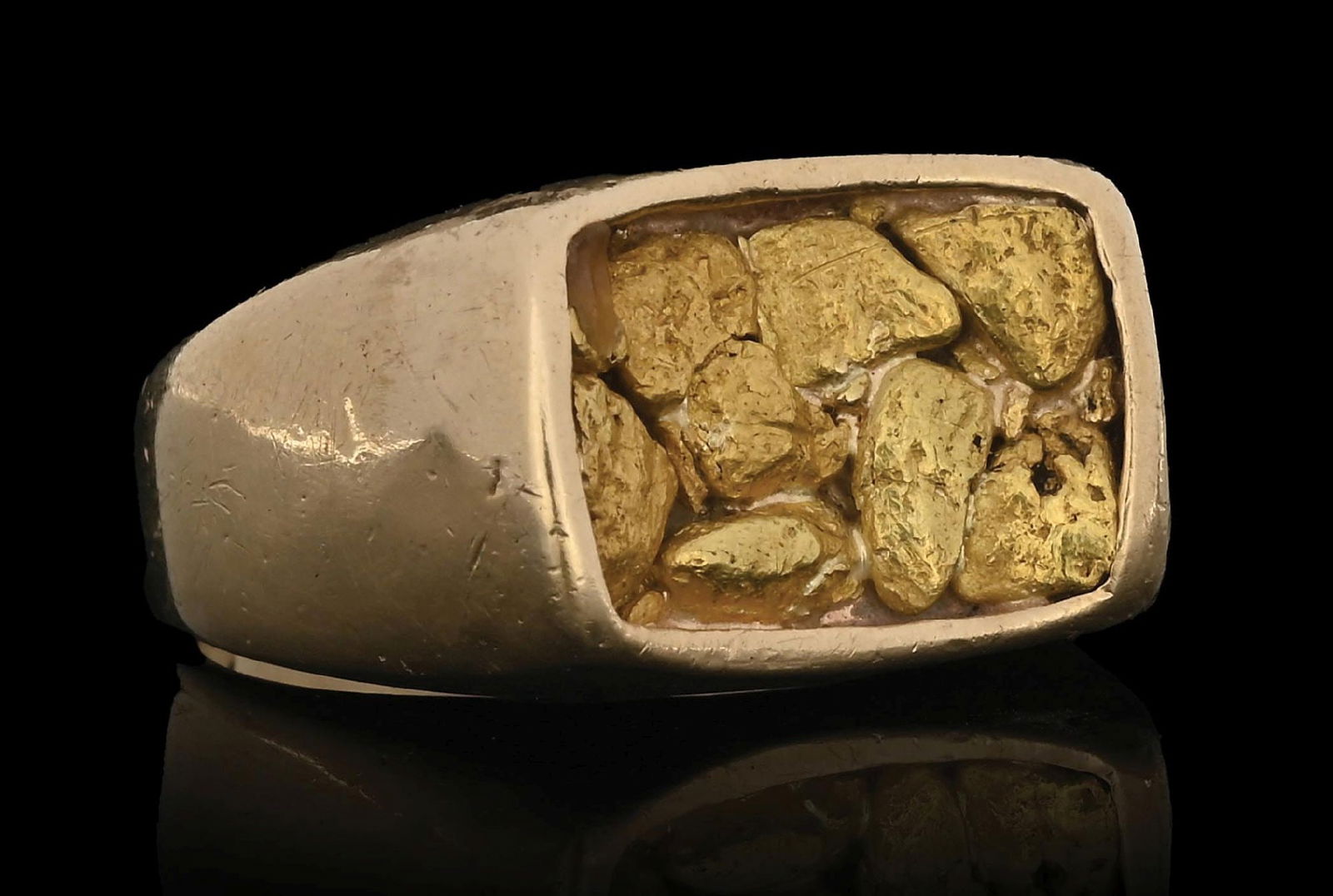 14K GOLD NUGGET SIGNET RING W/ BOX (1 of 7)