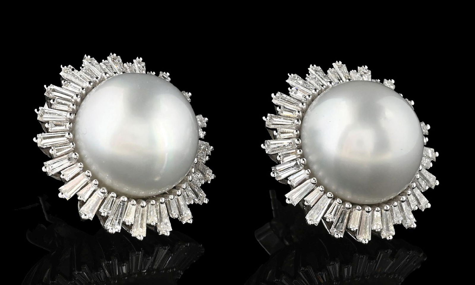 14K WHITE GOLD TWO CULTURED SOUTH SEA PEARL AND DIMOND EARRINGS (1 of 6)