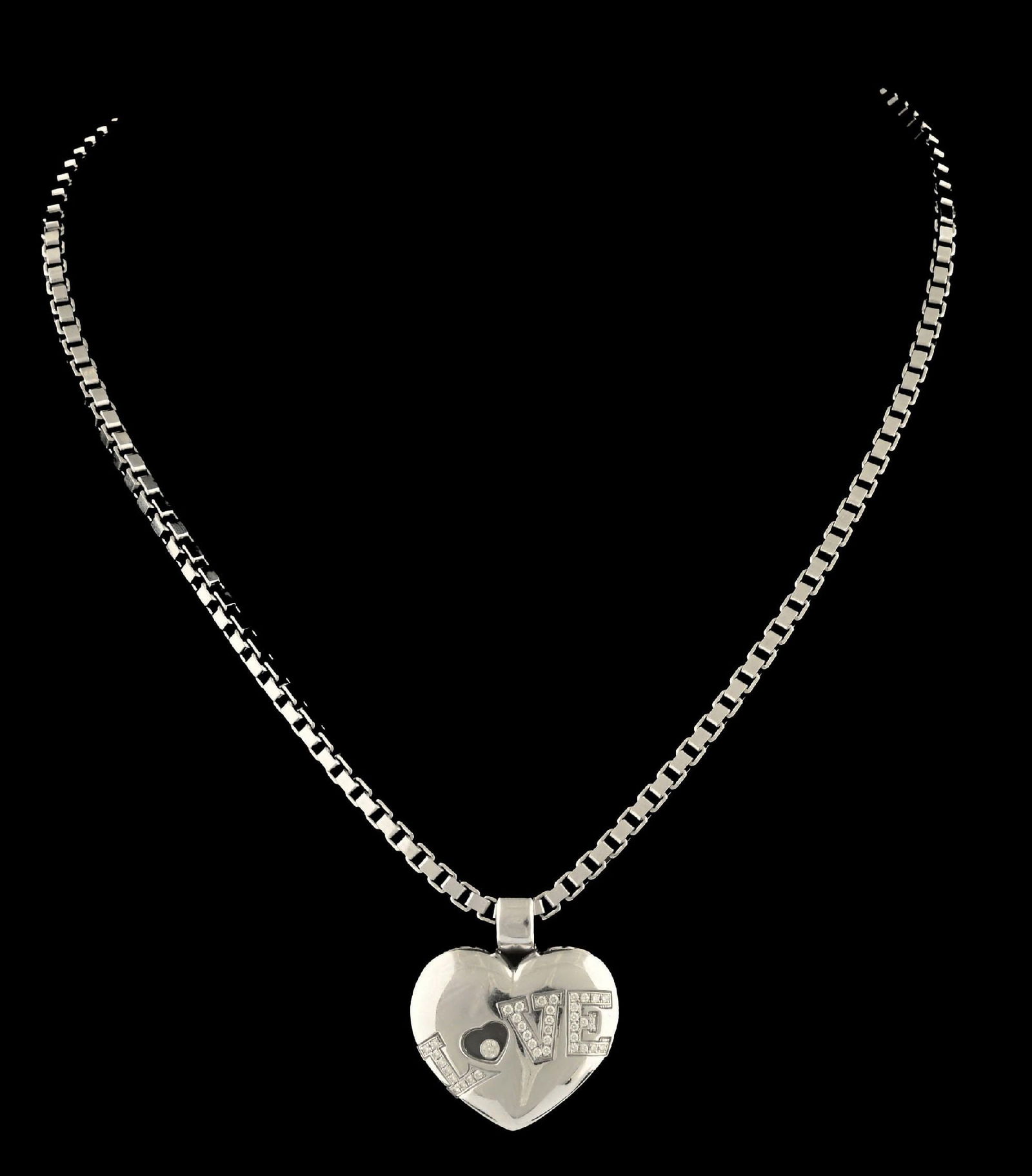 18K WHITE GOLD CHOPARD HAPPY DIAMOND HEART LOVE NECKLACE (1 of 8)