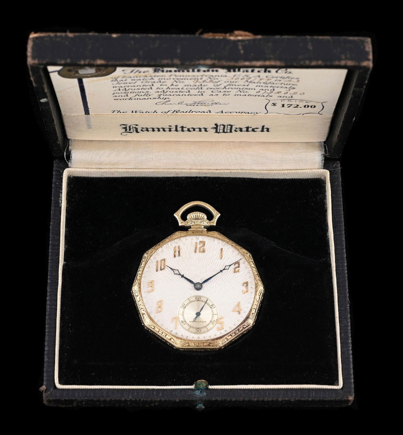 14K GOLD HAMILTON 922 OPEN FACE POCKET WATCH W/ CASE (1 of 7)