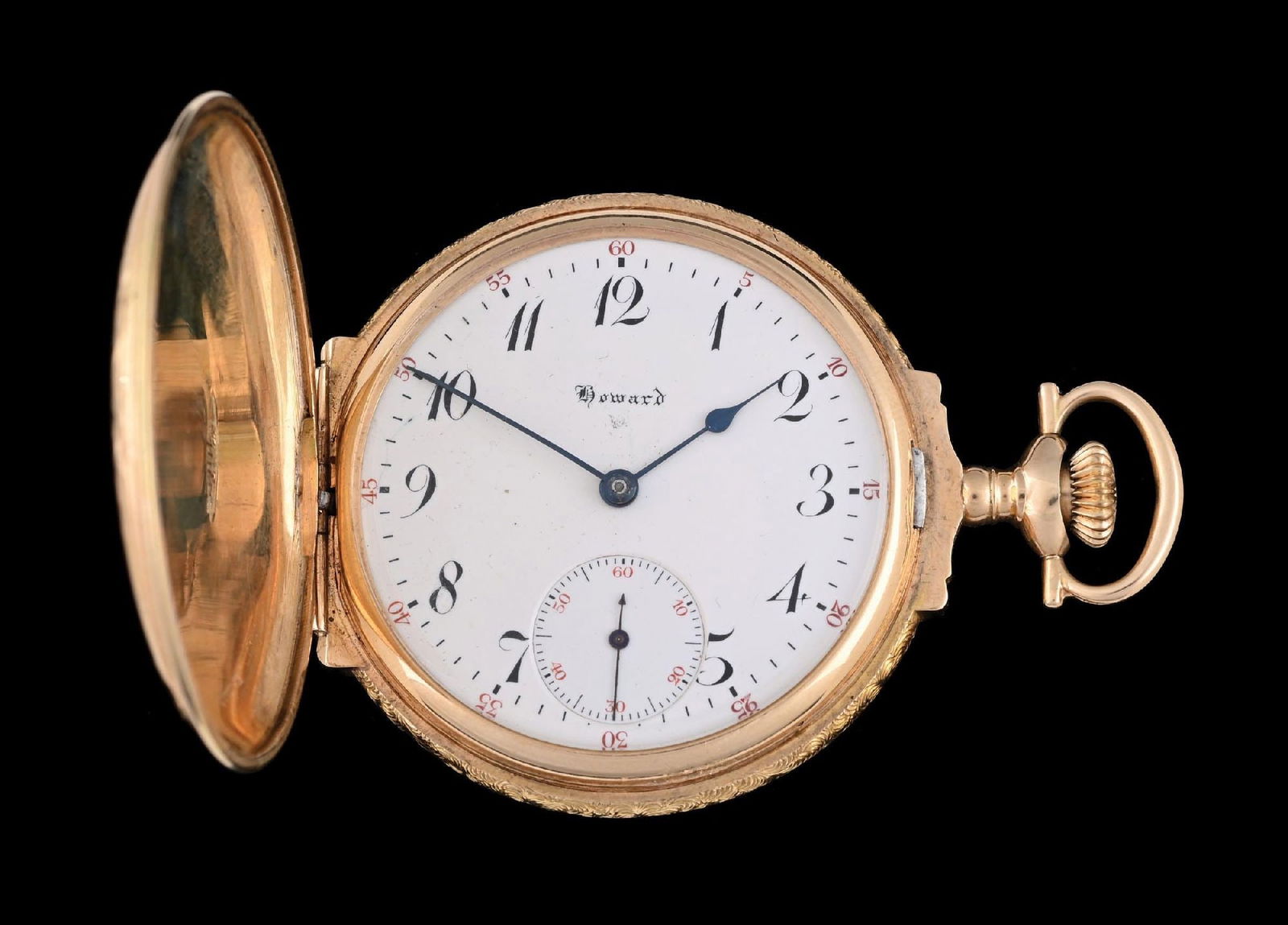 HOWARD 14K MULTI-COLOR GOLD HUNTING CASED BOX-HINGE POCKET WATCH W/ CASE (1 of 10)