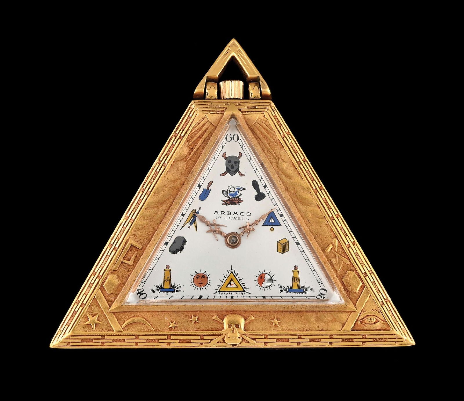 ARBACO GOLD FILLED TRIANGULAR O/F MASONIC POCKET WATCH (1 of 2)