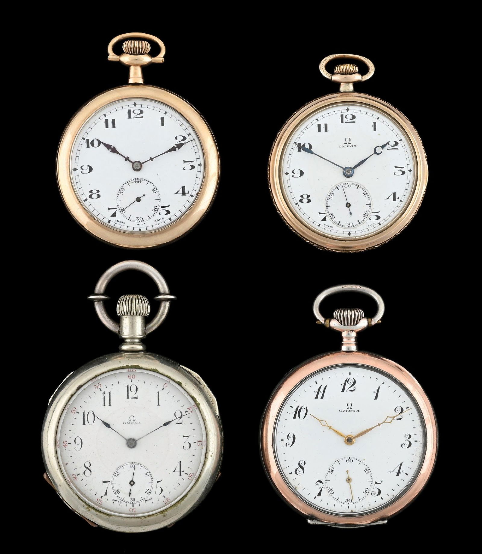 LOT OF 4: OMEGA OPEN FACE POCKET WATCHES (1 of 3)
