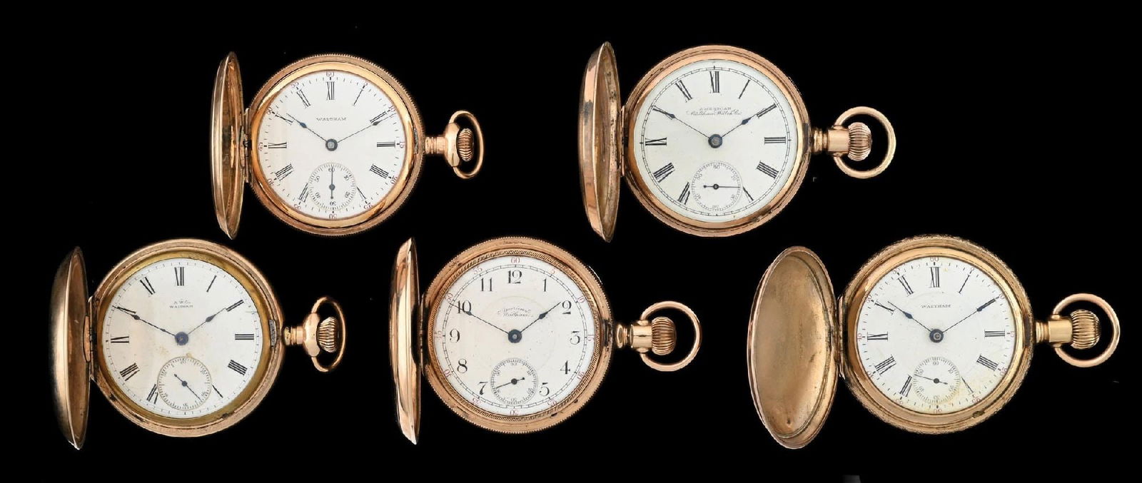 LOT OF 5: WALTHAM HUNTING CASED GOLD FILLED POCKET WATCHES. (1 of 3)