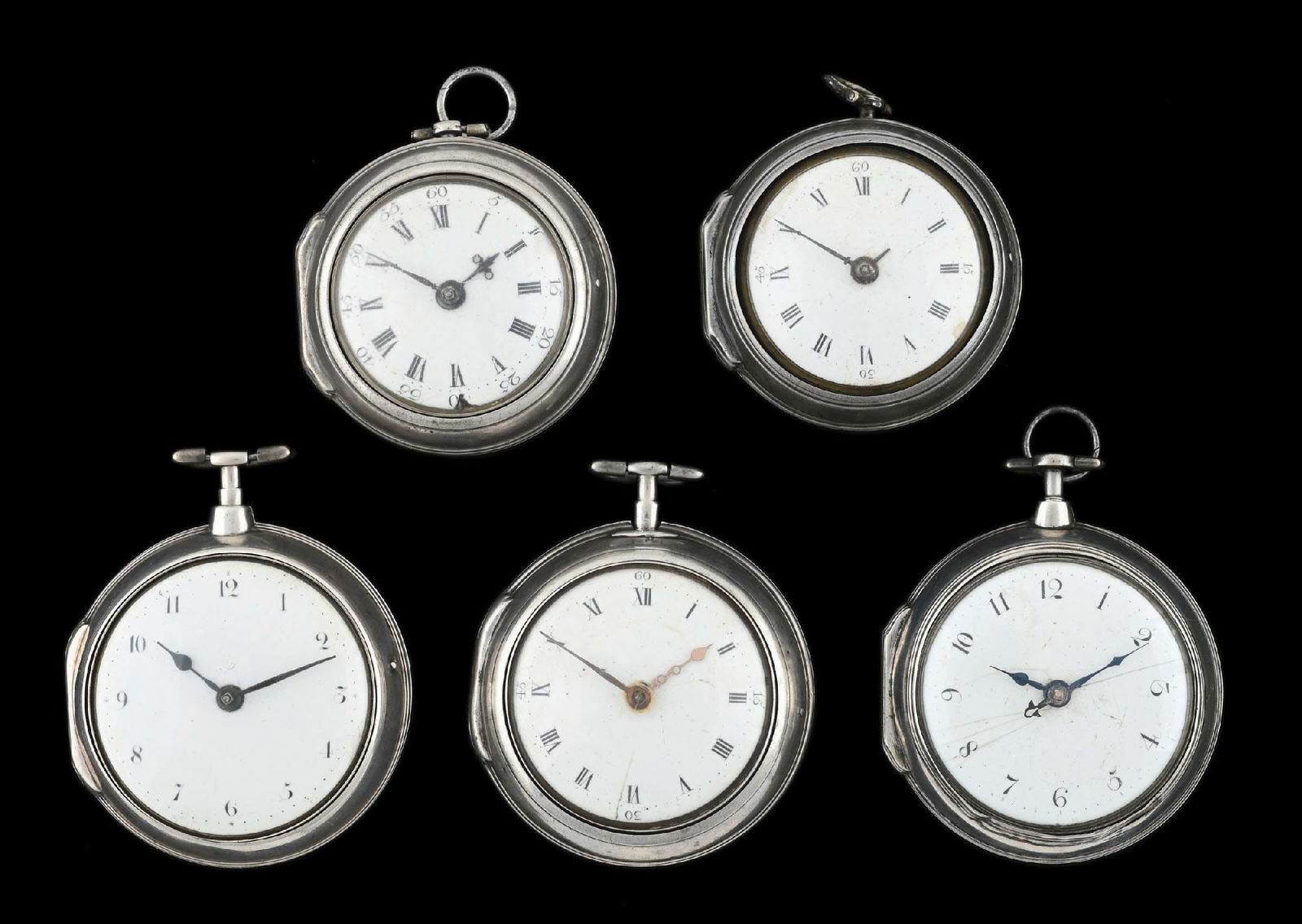 LOT OF 5: DOUBLE CASED SILVER POCKET WATCHES (1 of 3)