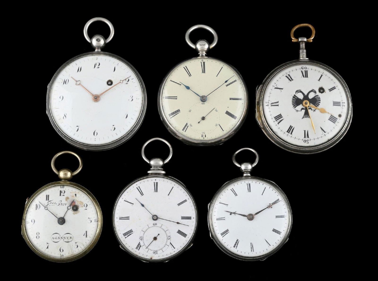 LOT OF 6: OPEN FACE SILVER KEY-WIND POCKET WATCHES (1 of 3)