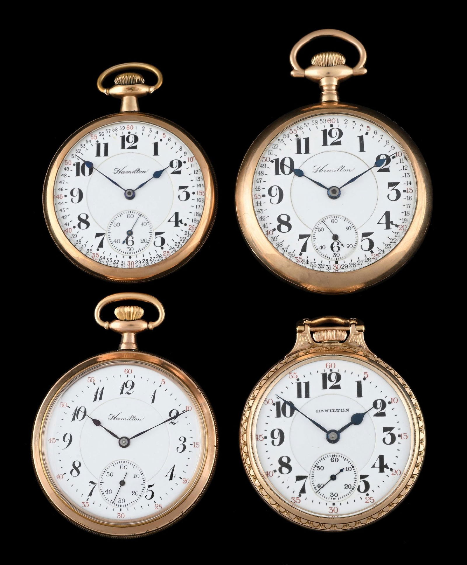 LOT OF 4: HAMILTON GOLD FILLED O/F POCKET WATCHES (1 of 3)