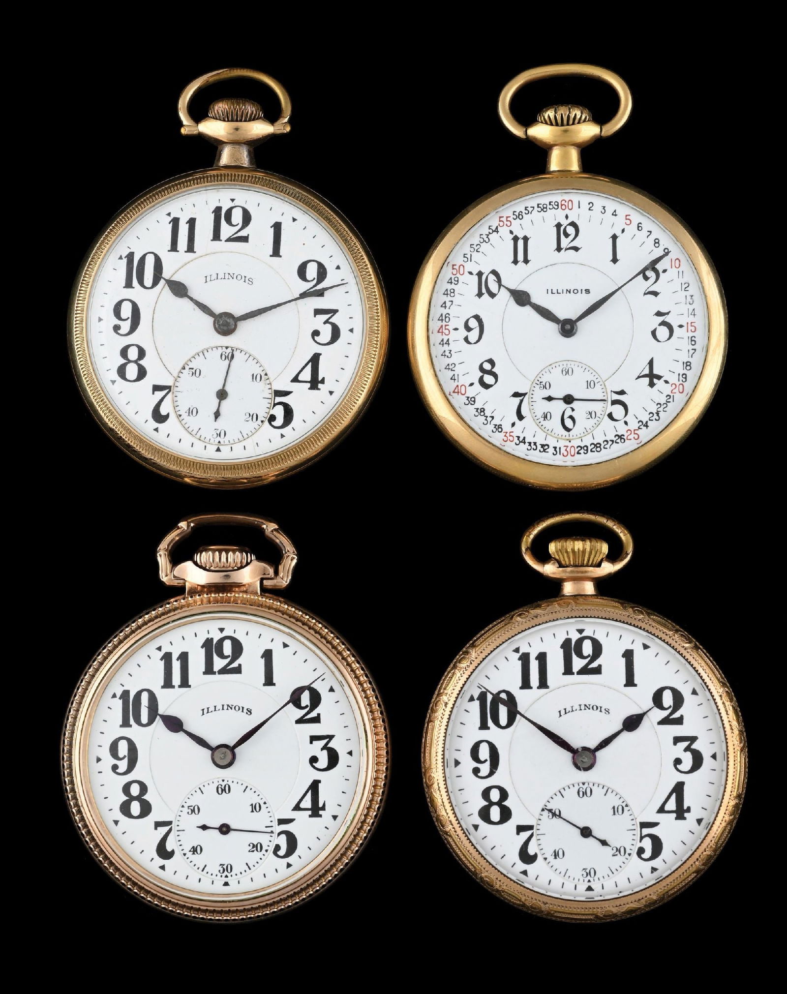 LOT OF 4: ILLINOIS OPEN FACE POCKET WATCHES (1 of 3)