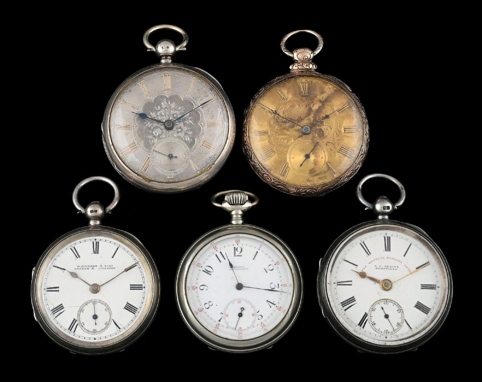 LOT OF 5: OPEN-FACE POCKET WATCHES (1 of 3)