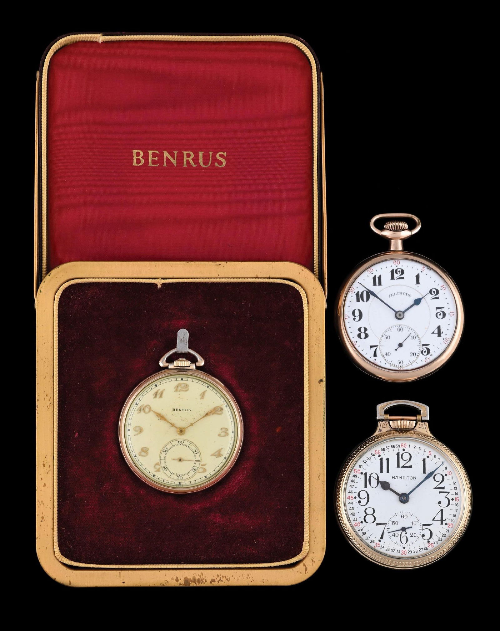 LOT OF 3: OPEN FACE GOLD FILLED/PLATED POCKET WATCHES. (1 of 4)